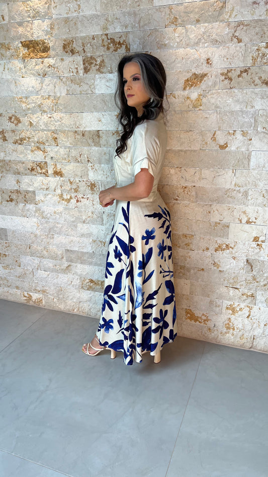 Vestido Chemisse Botões Barra Azul PIS - Estampado 5573