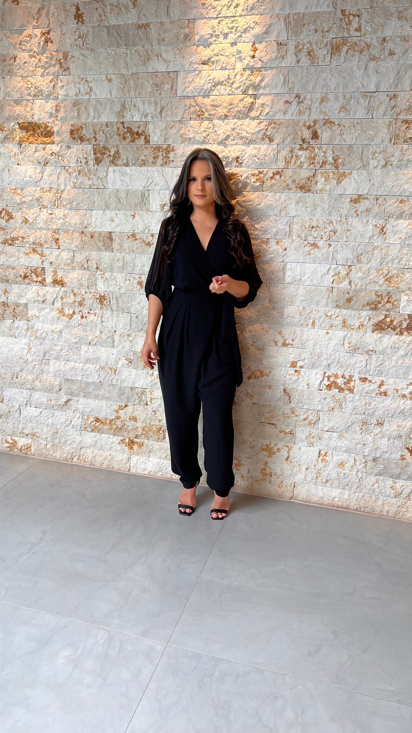 Macacão Amarração Cintura YU- Preto 6052