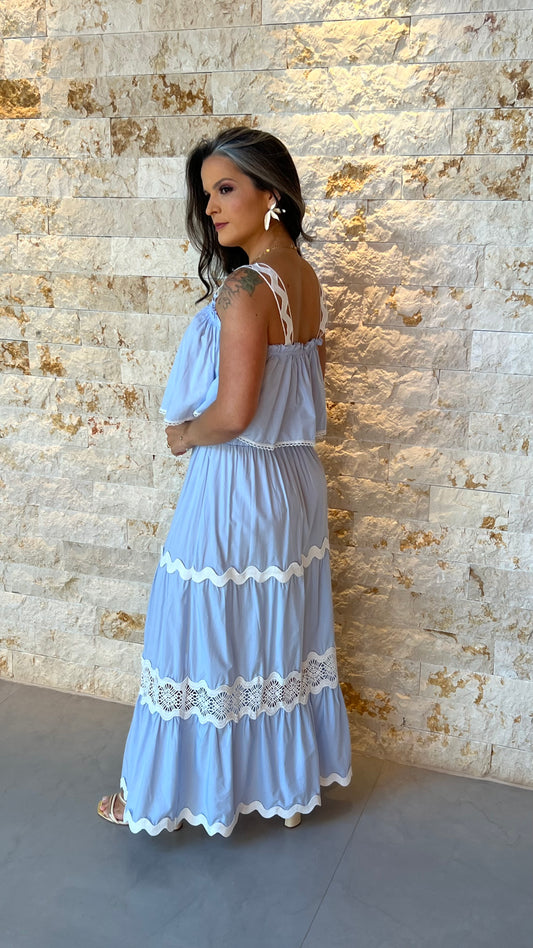 Conjunto Saia e Cropped Bor Det Guipir EAG- Azul 5907