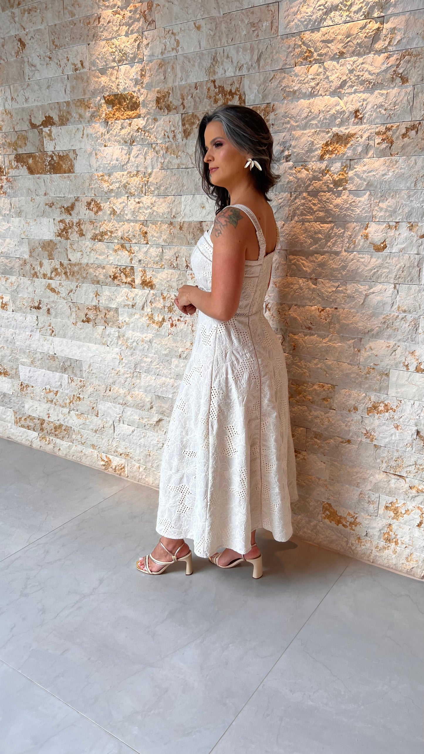 Vestido Midi Tec Trabalhado PIS- Cru 5961