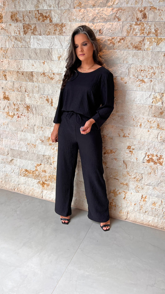 Conjunto Calça e Blusa Tec Plissado MAZ- Preto 5709