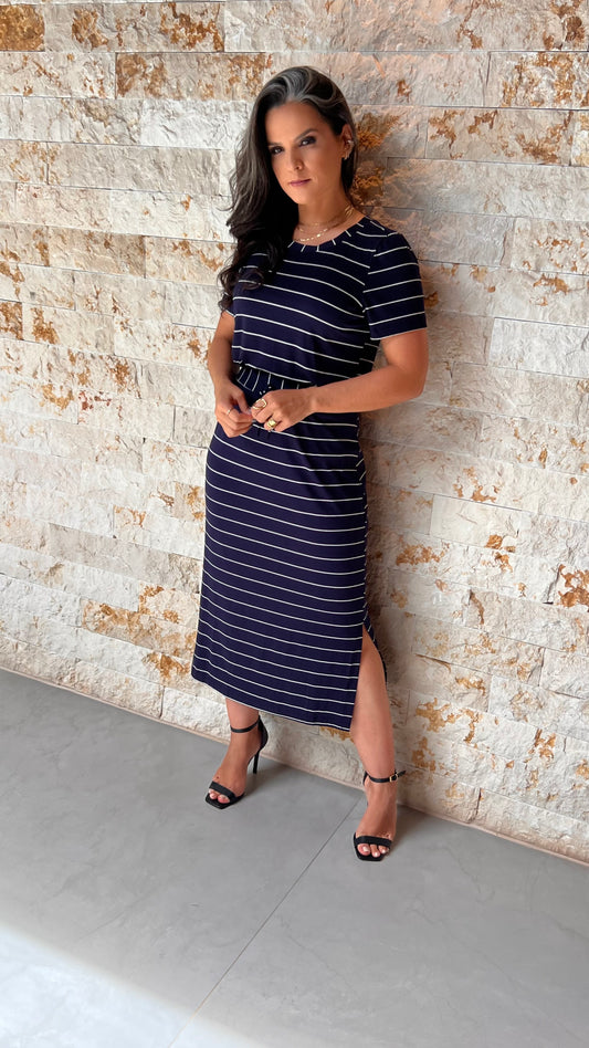 Conjunto Saia Blusa Listras MAZ- Estampado Azul 5710