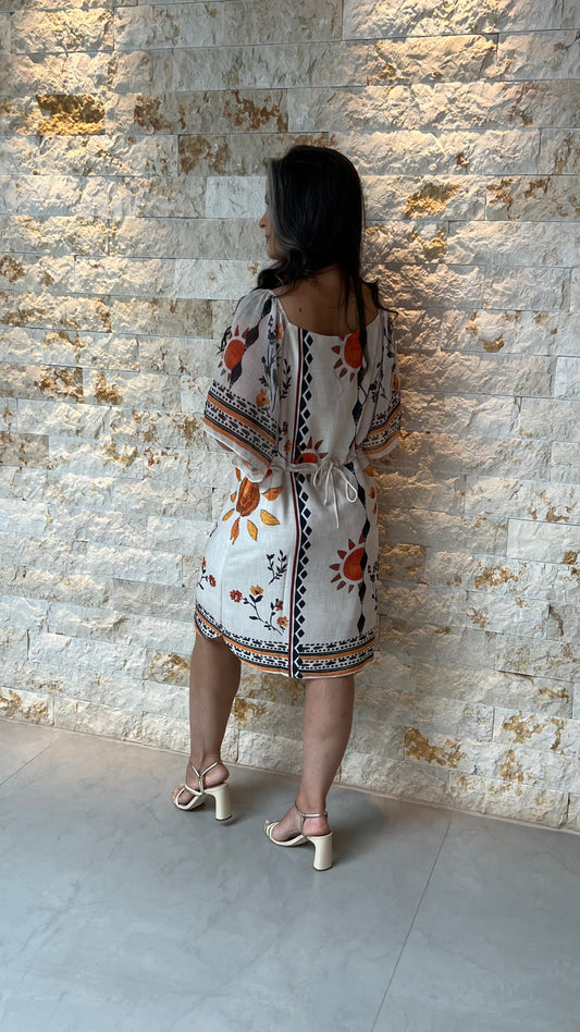 Vestido Curto Amarração Sol YU- Estampado 5870