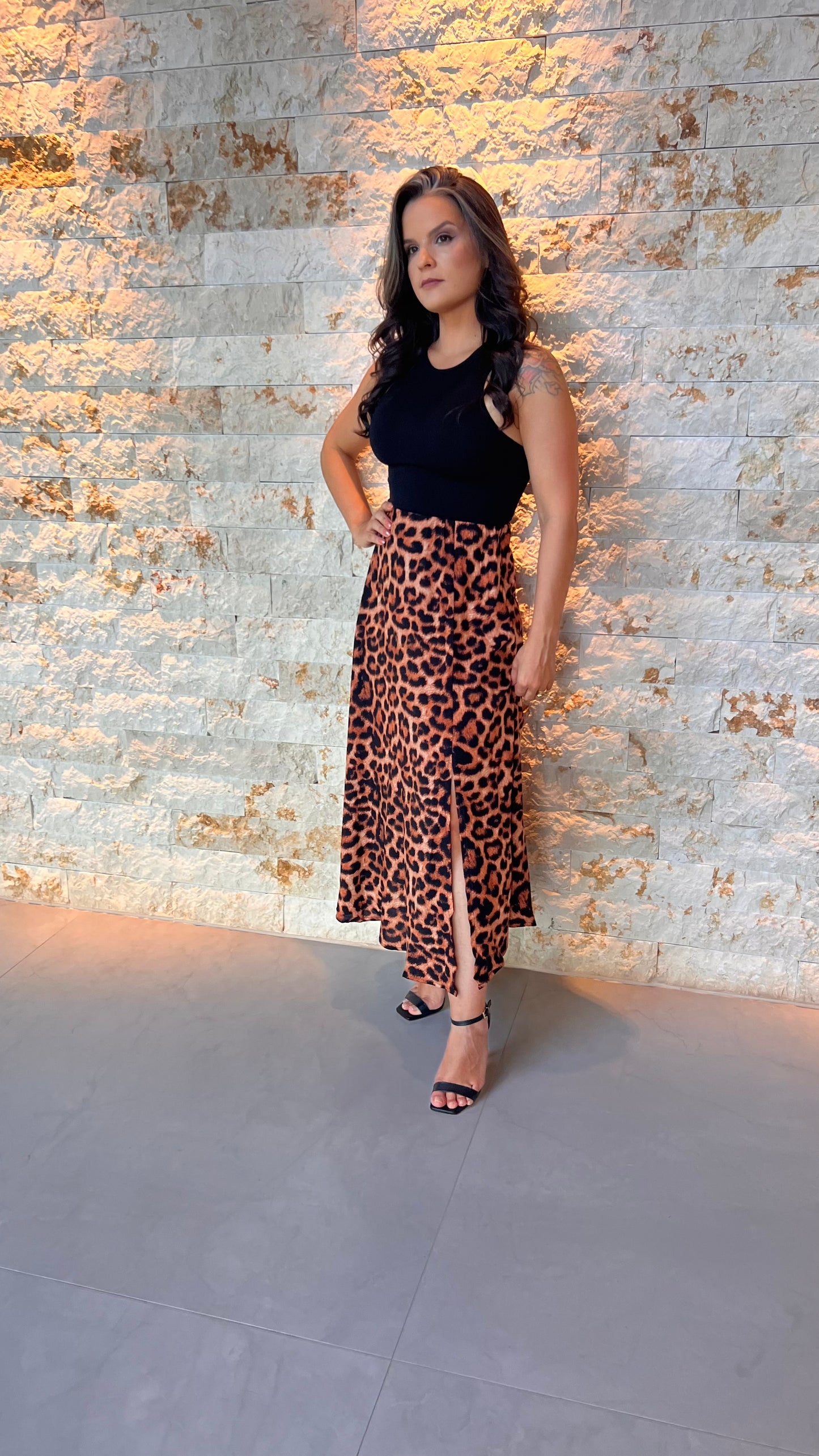 Saia Midi Fenda Animal RIO- Estampado 5603