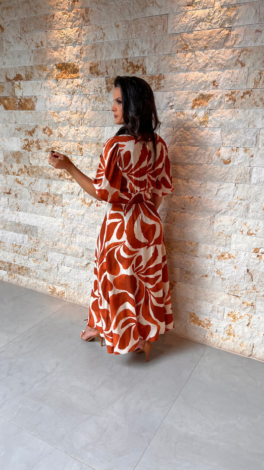 Vestido Midi Manga Buble PIS- Estampado 5737