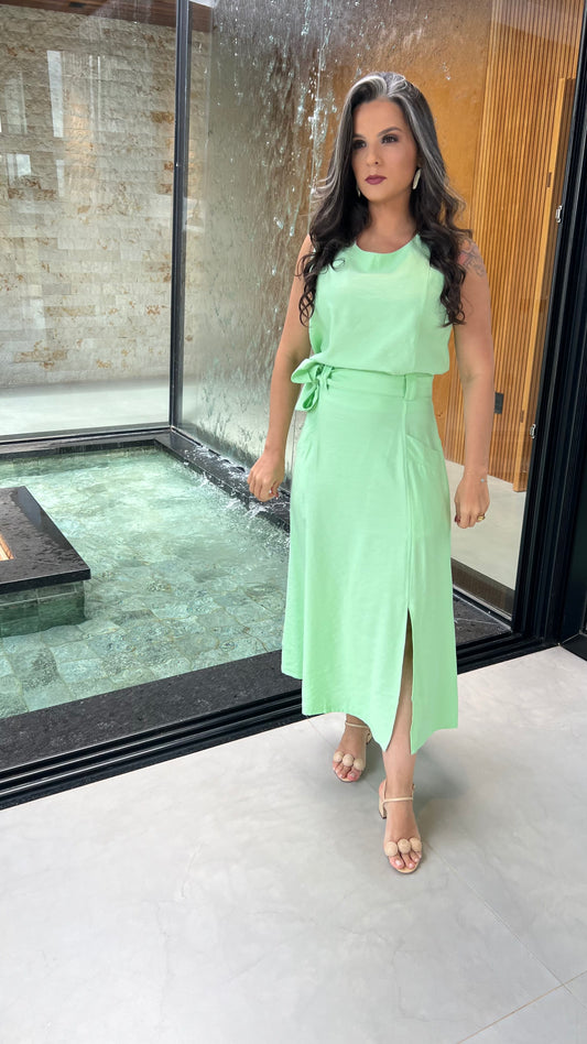 Conjunto Saia Midi Bolso FX Cropped ARA- Verde 5857