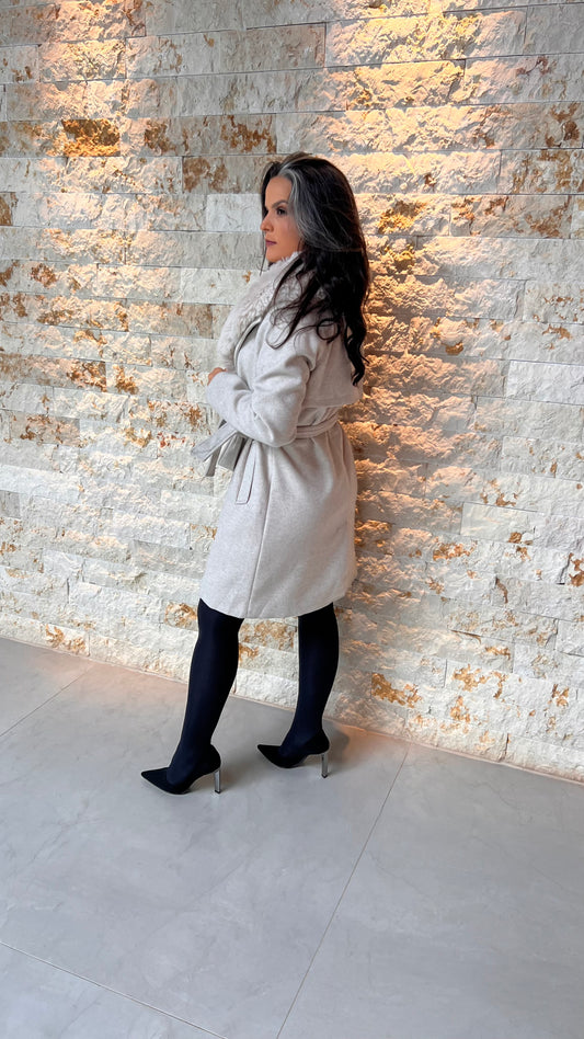 Casaco Sobretudo Gola Pelo Botões SAFIR- Bege 5735