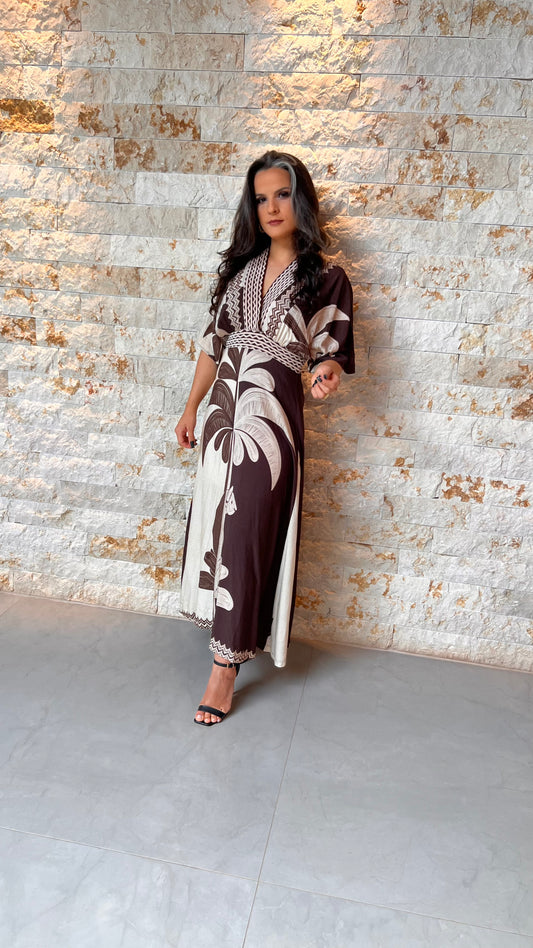 Vestido Midi Trico Marrom ARTE- Estampado 5746