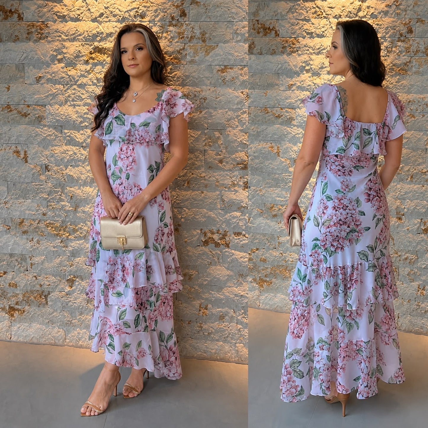 Vestido Midi Chiffon Flowers PIS- Estampado 5950