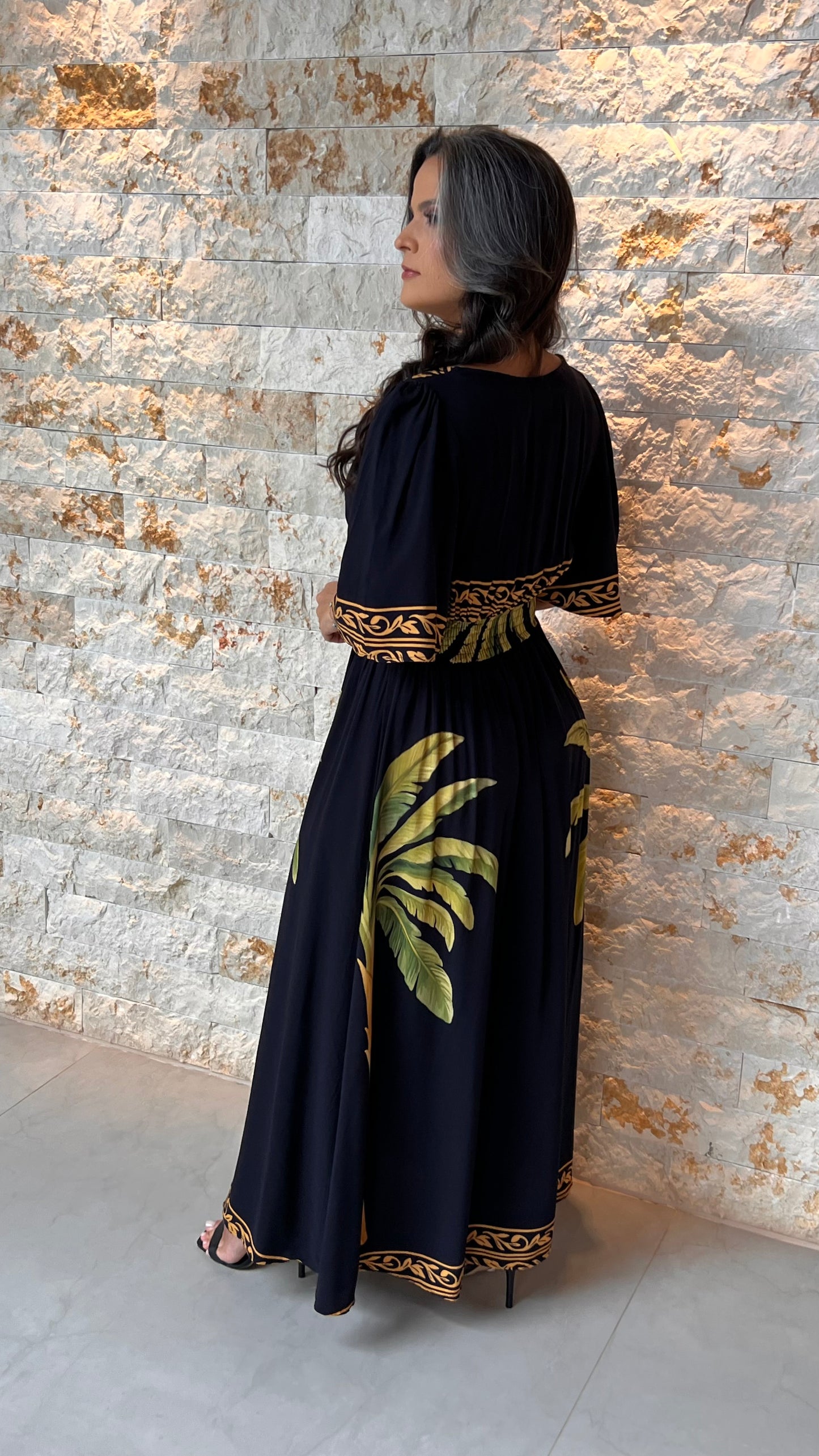 Vestido Longo Coqueiro Soli Manga POLI- Estampado 5964