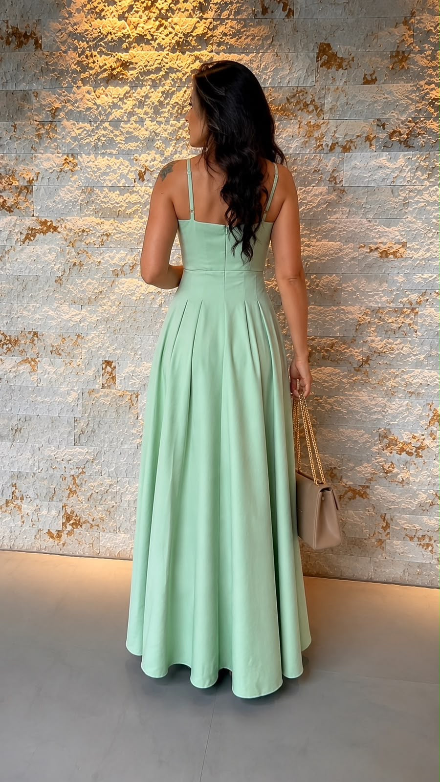 Vestido Longo Pregas Cintura VIDI- Verde 6092