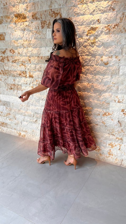 Conjunto Cropped Saia Midi Tule- Estampado 5738