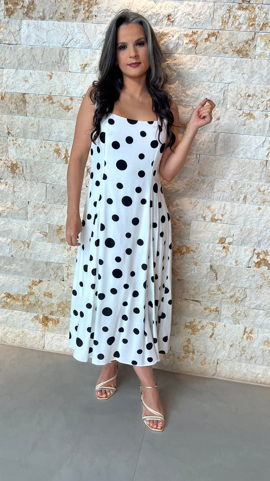 Vestido Midi Poa Decote ARA- Branco 5859