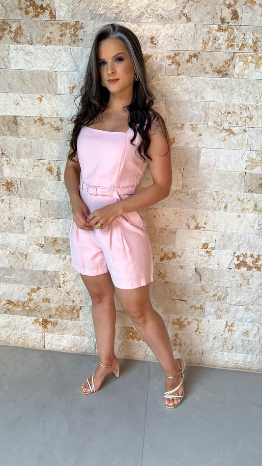 Macaquinho Decote Quadrado Cinto CHI- Rosa 5926