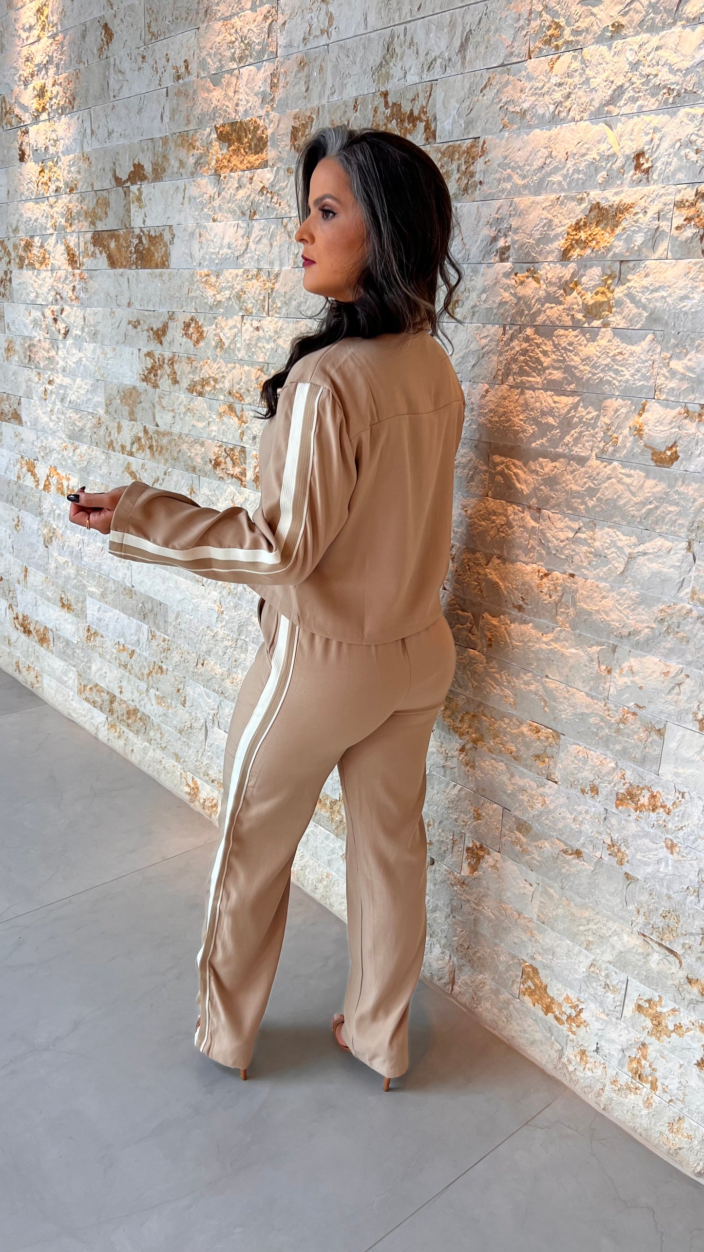 Conjunto Calça e Jaqueta Ziper- Bege 5725