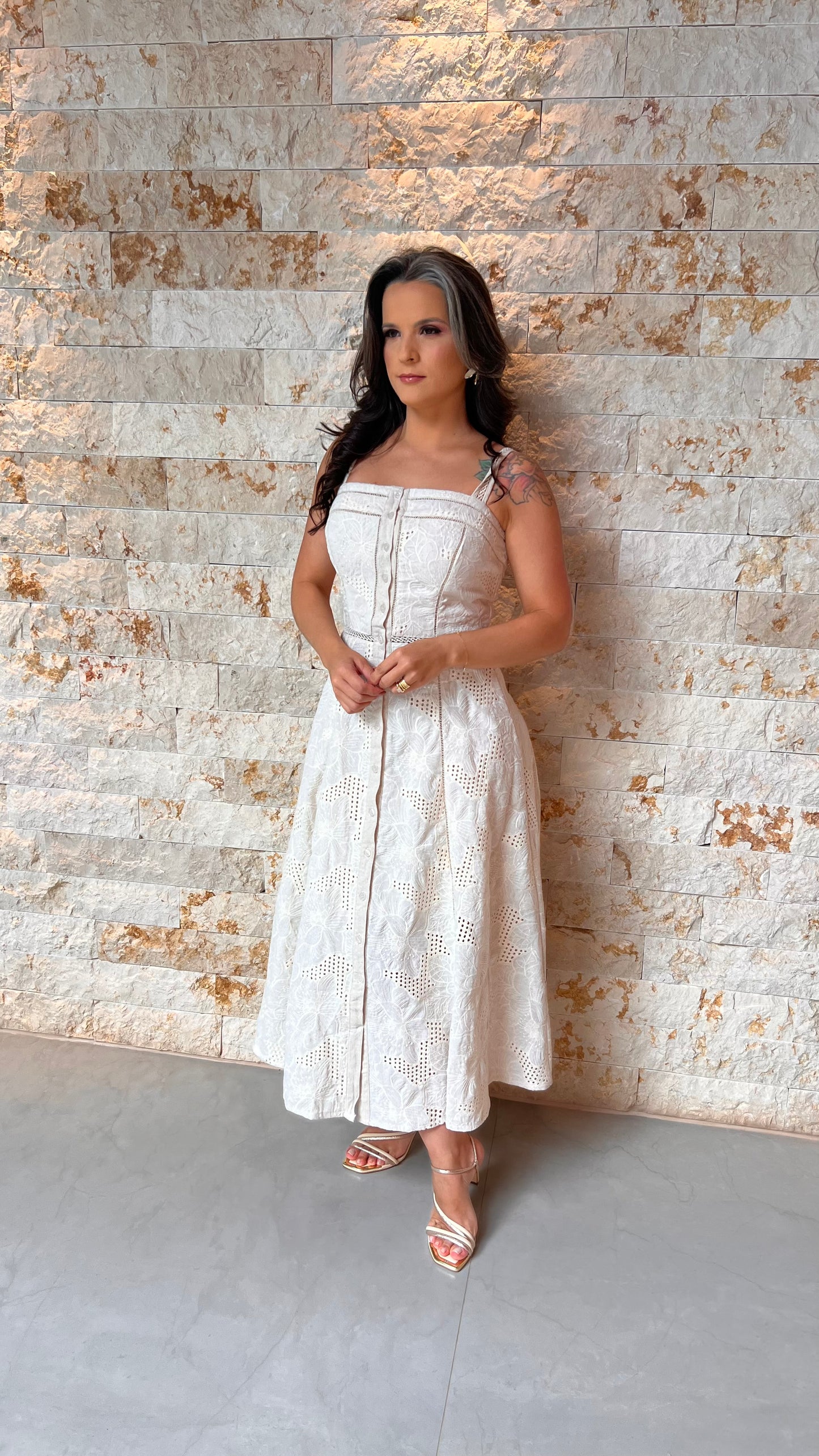 Vestido Midi Tec Trabalhado PIS- Cru 5961