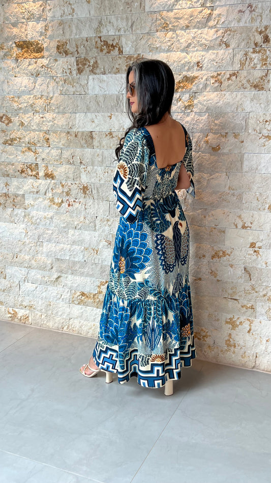 Vestido Longo Arara Azul Decote ARTE- Estampado 5866