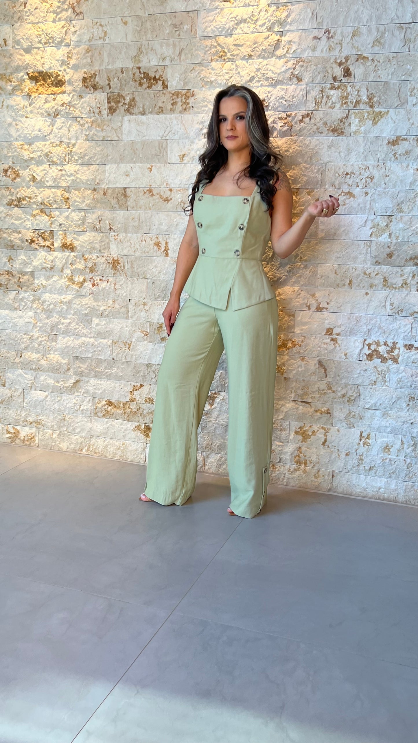 Conjunto Calça Blusa Botões VIDI- Verde 5778
