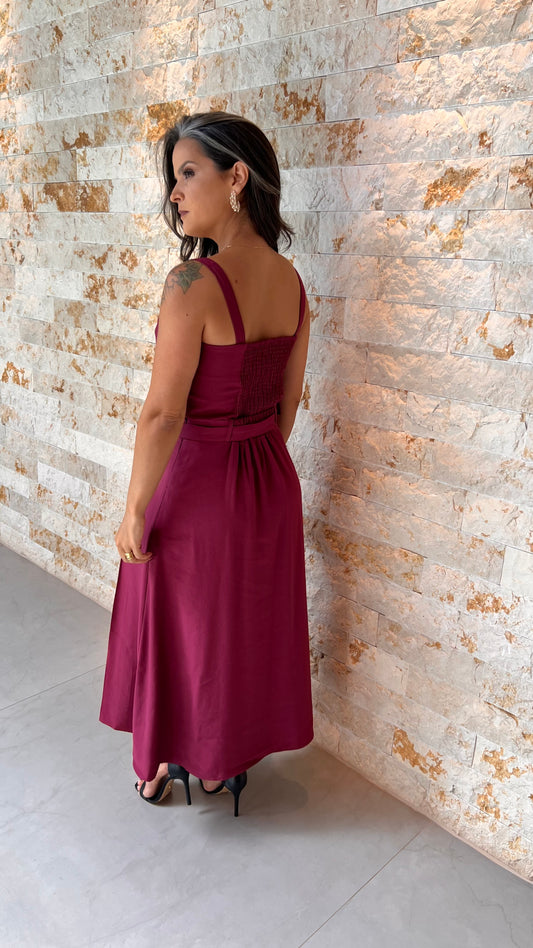 Conjunto Blusa e Saia Midi Vintage PIS- Marsala 5592