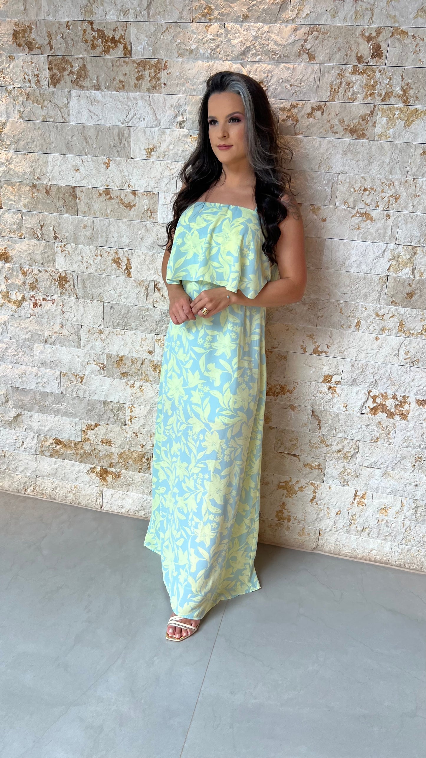 Vestido Longo Alcinha Babado Busto ALO- Lima 5927