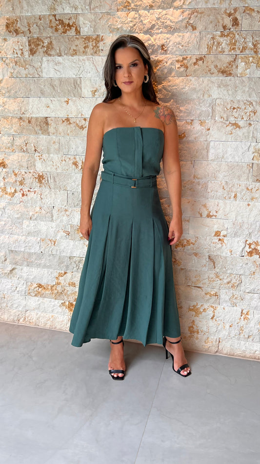 Conjunto Blusa e Saia Midi Vintage PIS- Verde 5592