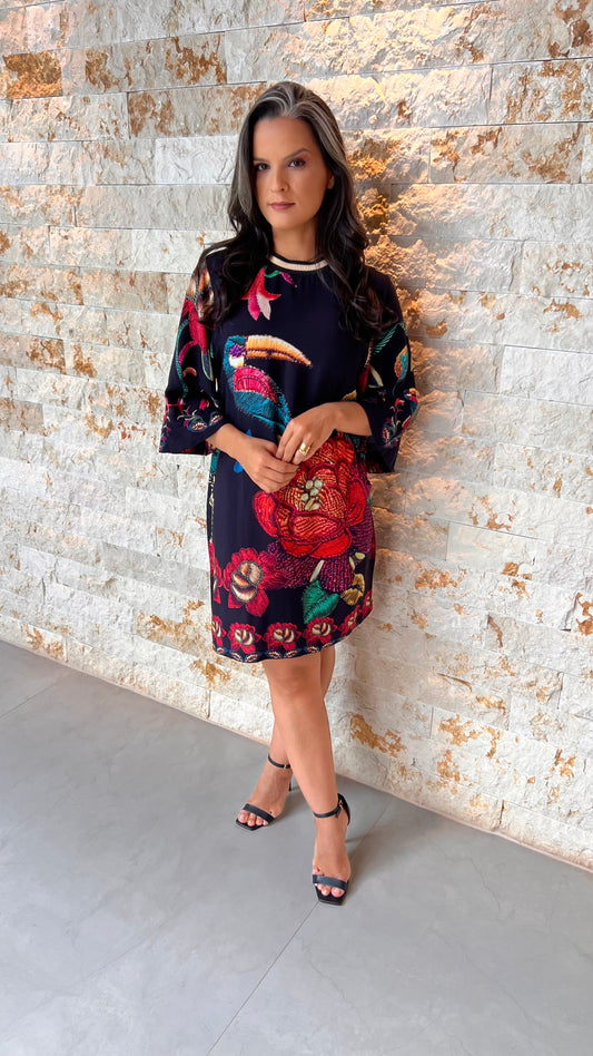 Vestido Curto Gola Trico CHI- Estampado 5588