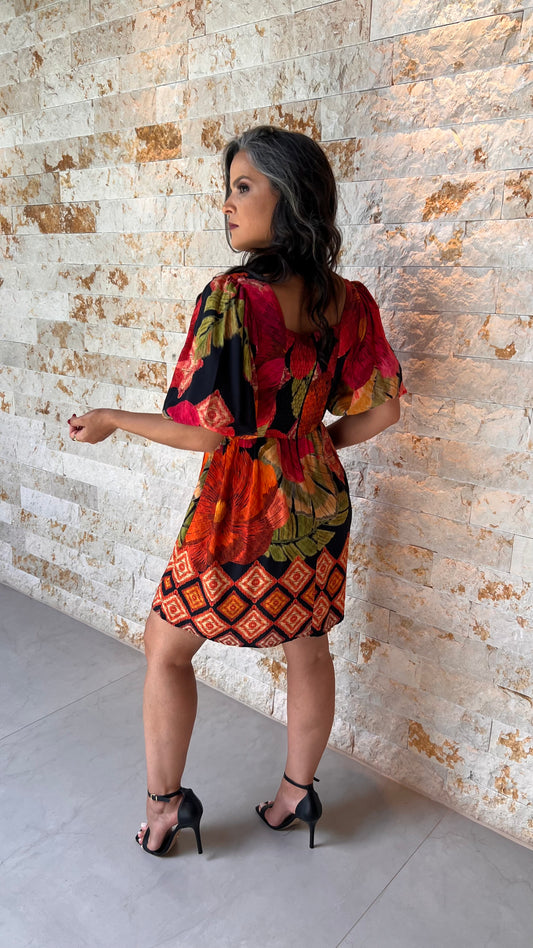 Vestido Curto Torção Busto ARTE- Estampado 5616