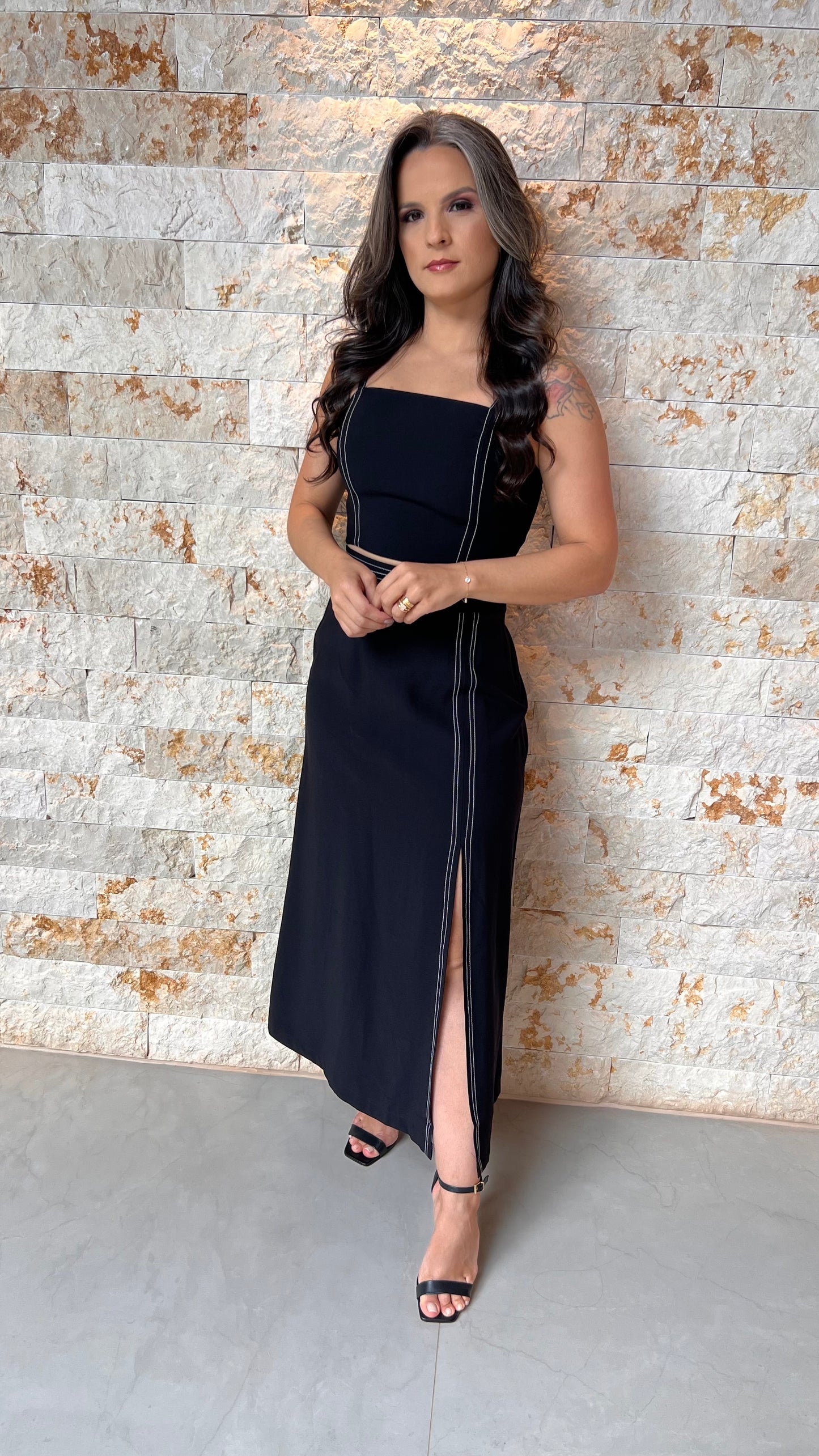 Conjunto Saia cropped Pespontada JEN- Preto 5973