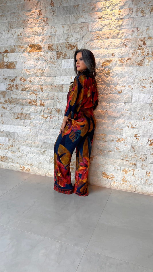 Macacão Flores Grande Laranja ARTE - Estampado 5610