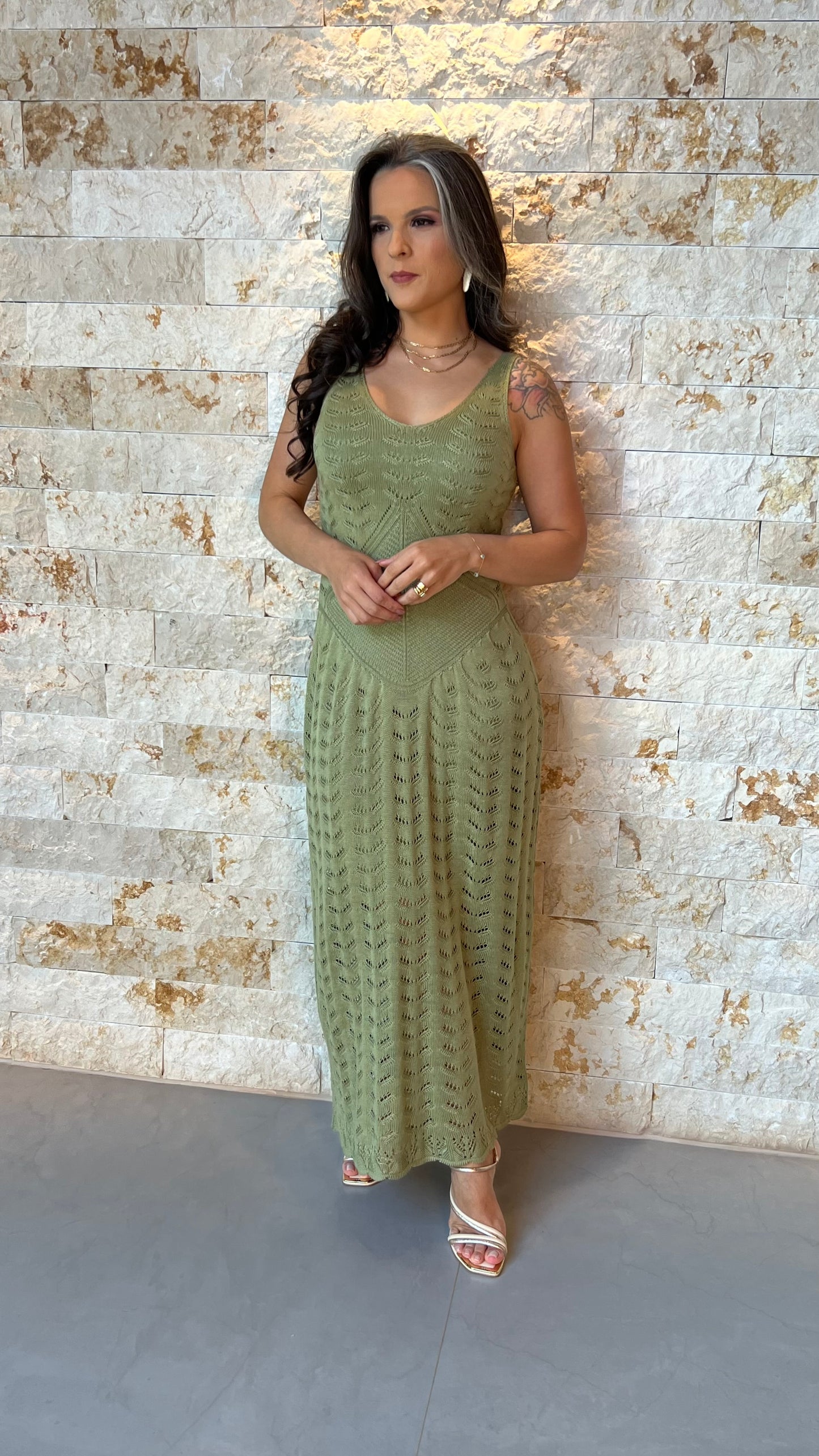 Vestido Midi Tricô Cintura Baixa POLI- Verde 5912