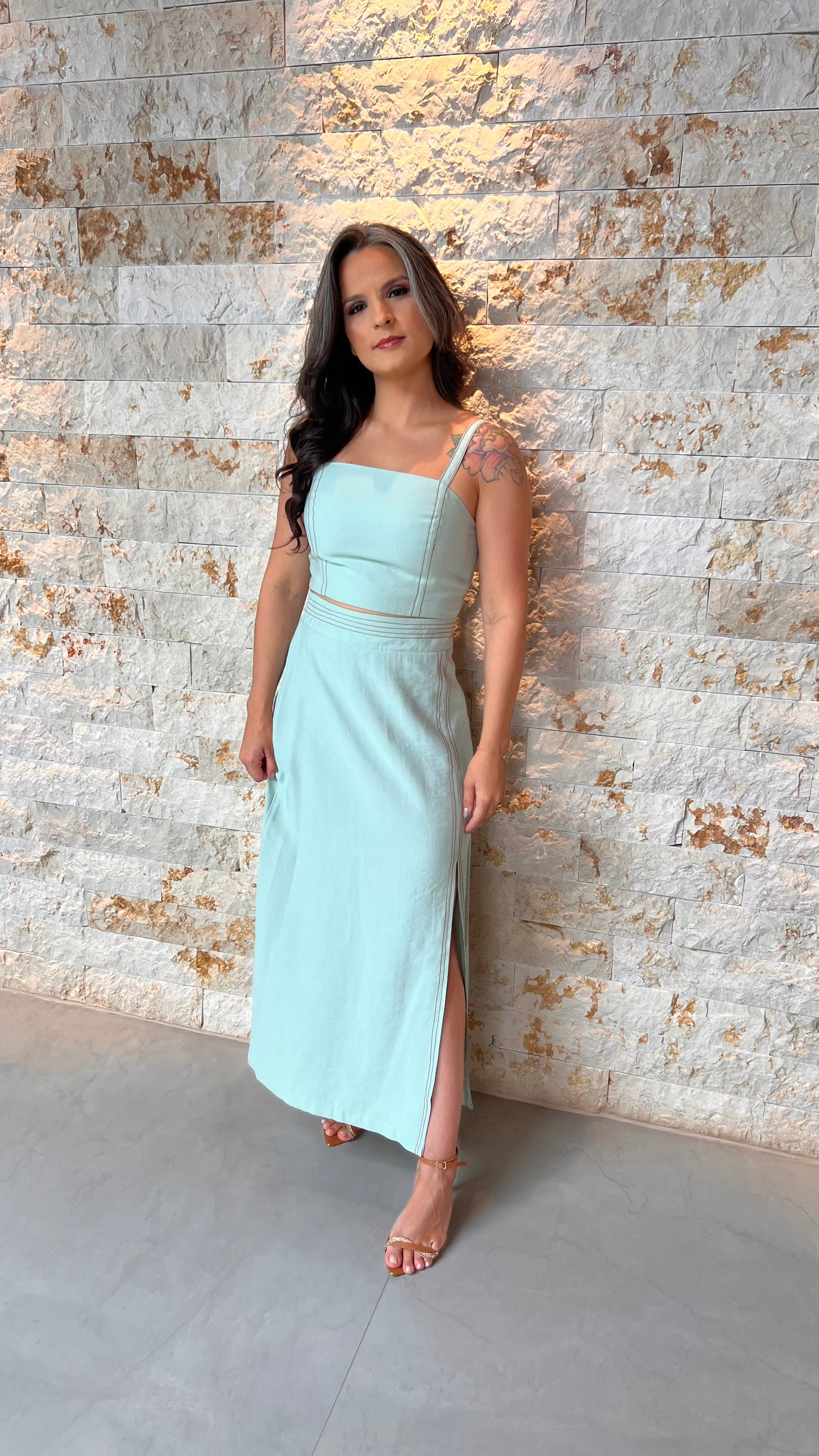 Conjunto Saia cropped Pespontada JEN- Verde 5973