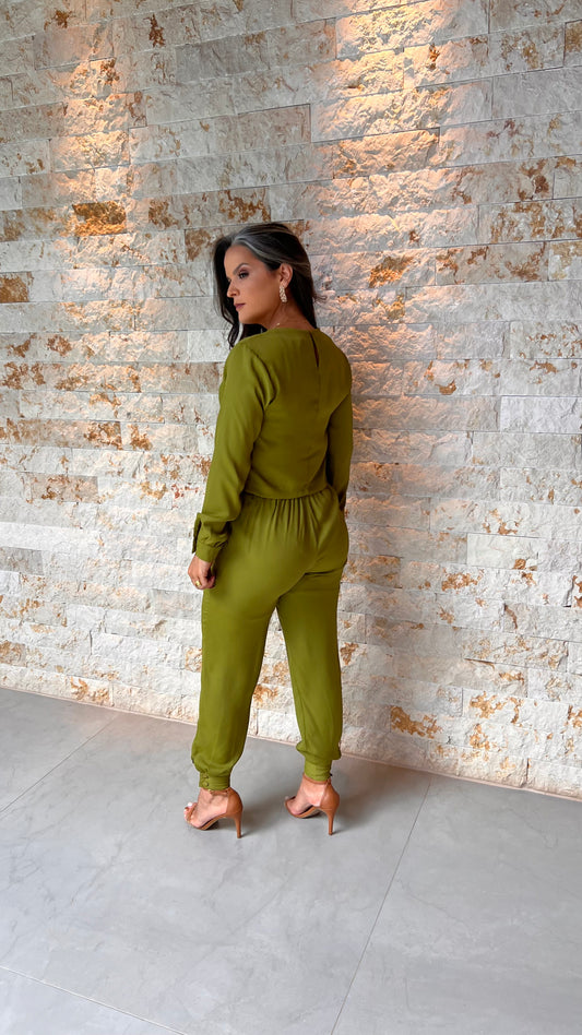 Carrot Pants and Long Sleeve Blouse Set - Mint Green