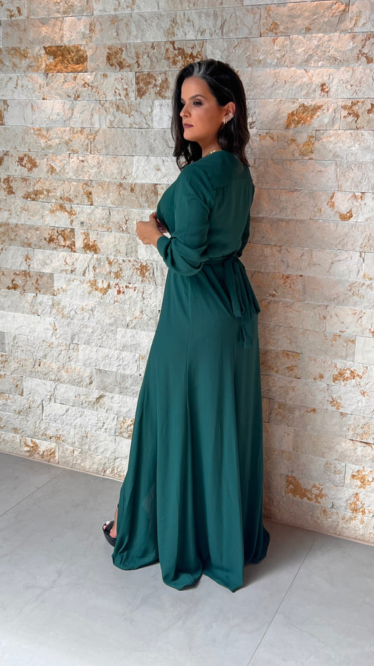 Chemisse Longa Amarração na Cintura - Liso Verde 4056