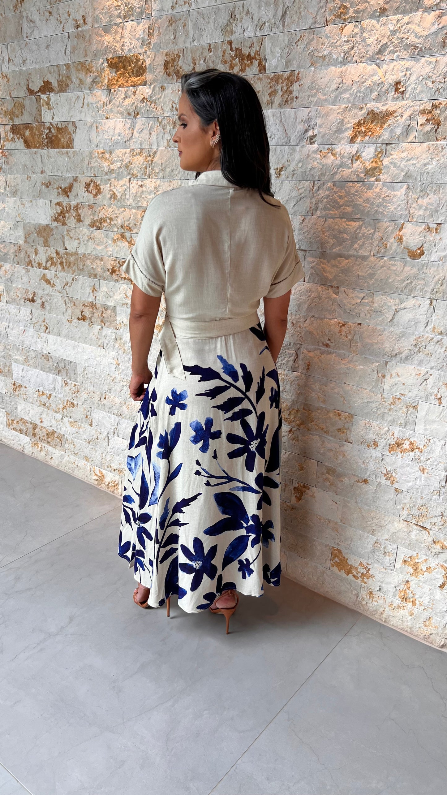 Vestido Chemisse Botões Barra Azul PIS - Estampado 5573
