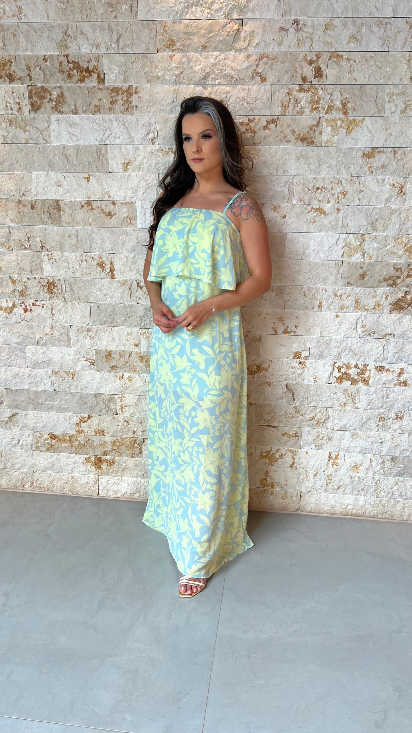 Vestido Longo Alcinha Babado Busto ALO- Lima 5927