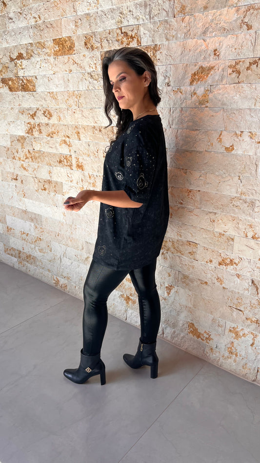 Blusa Tshirt Urso Bordado EAG- Preto 5682