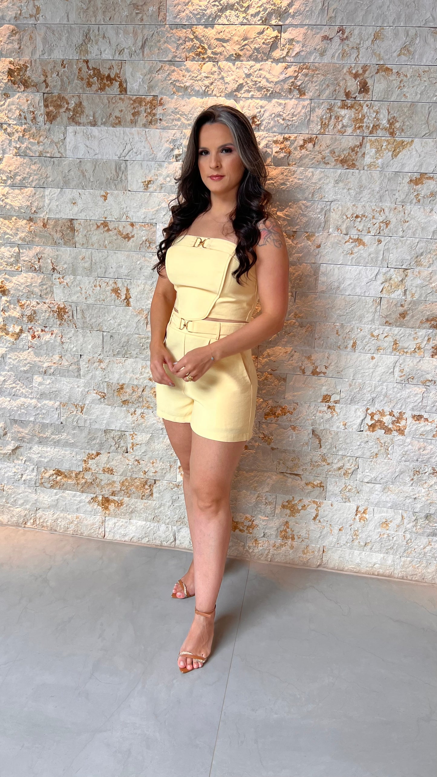 Conjunto Blusa Short Fivela JEN- Amarelo 5974