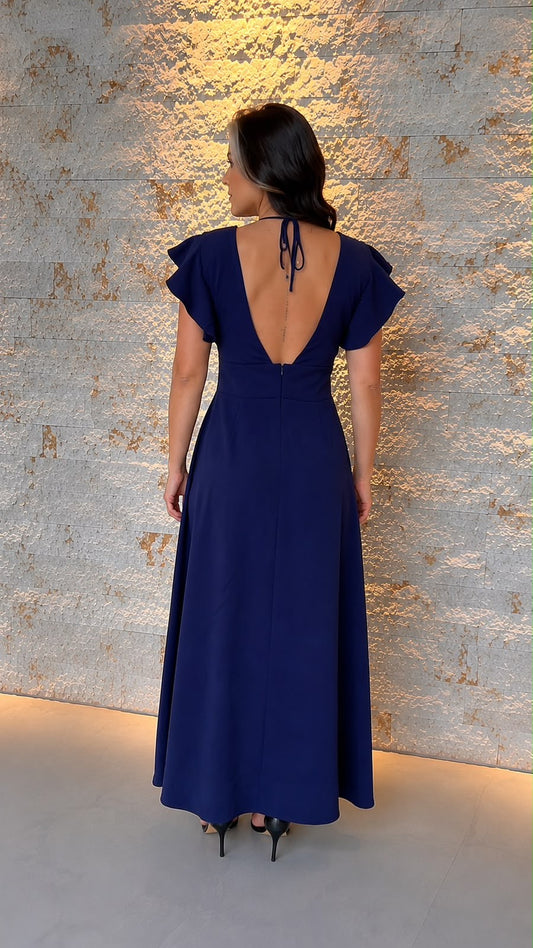 Vestido Midi Jabo Mango VIDI- Azul Marinho 6063