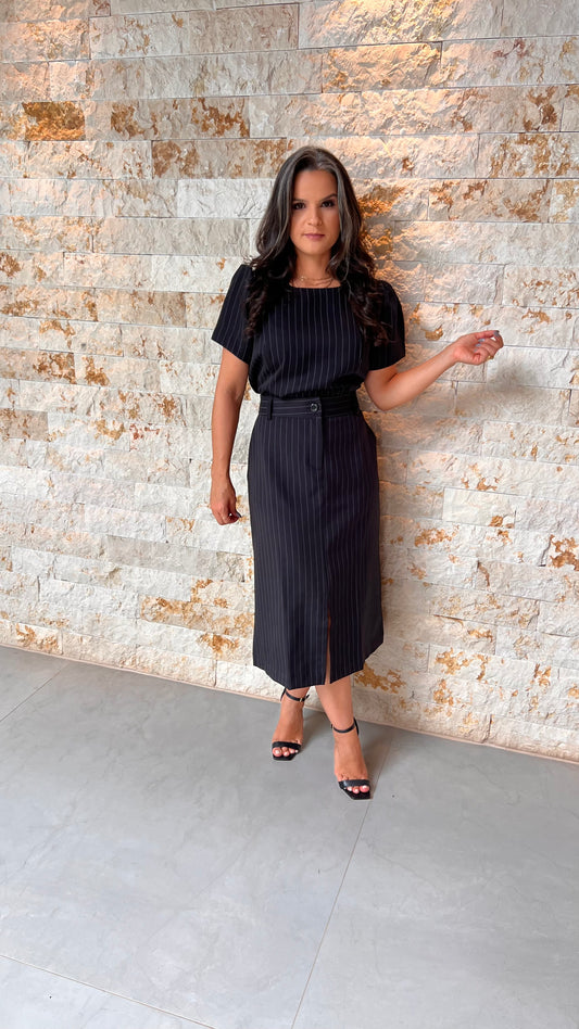 Conjunto Saia Blusa Alf Risca de Giz MAZ- Preto 5711