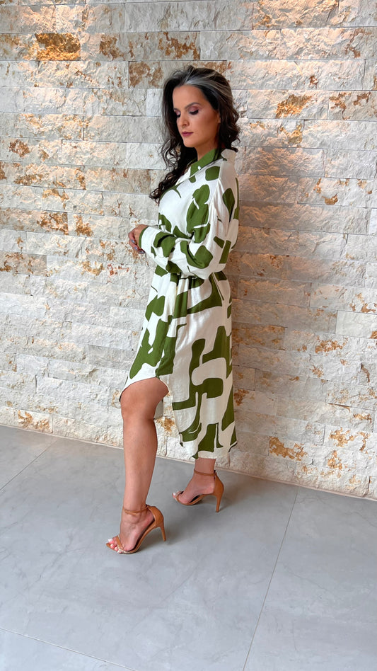 Vestido Chemisse Alongada Abstrato EAG- Verde 5684