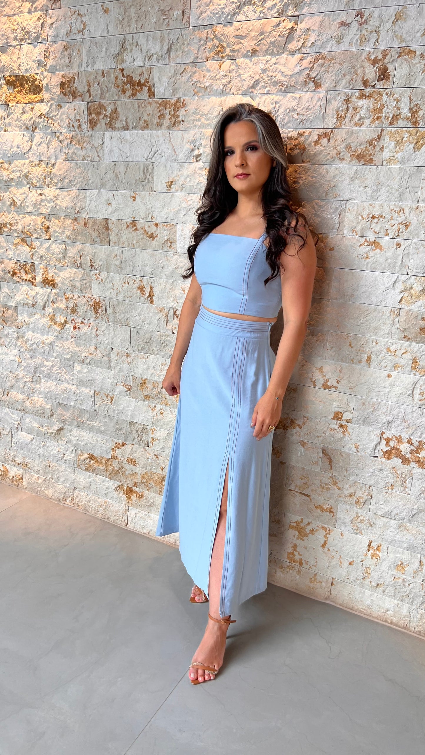 Conjunto Saia cropped Pespontada JEN- Azul 5973