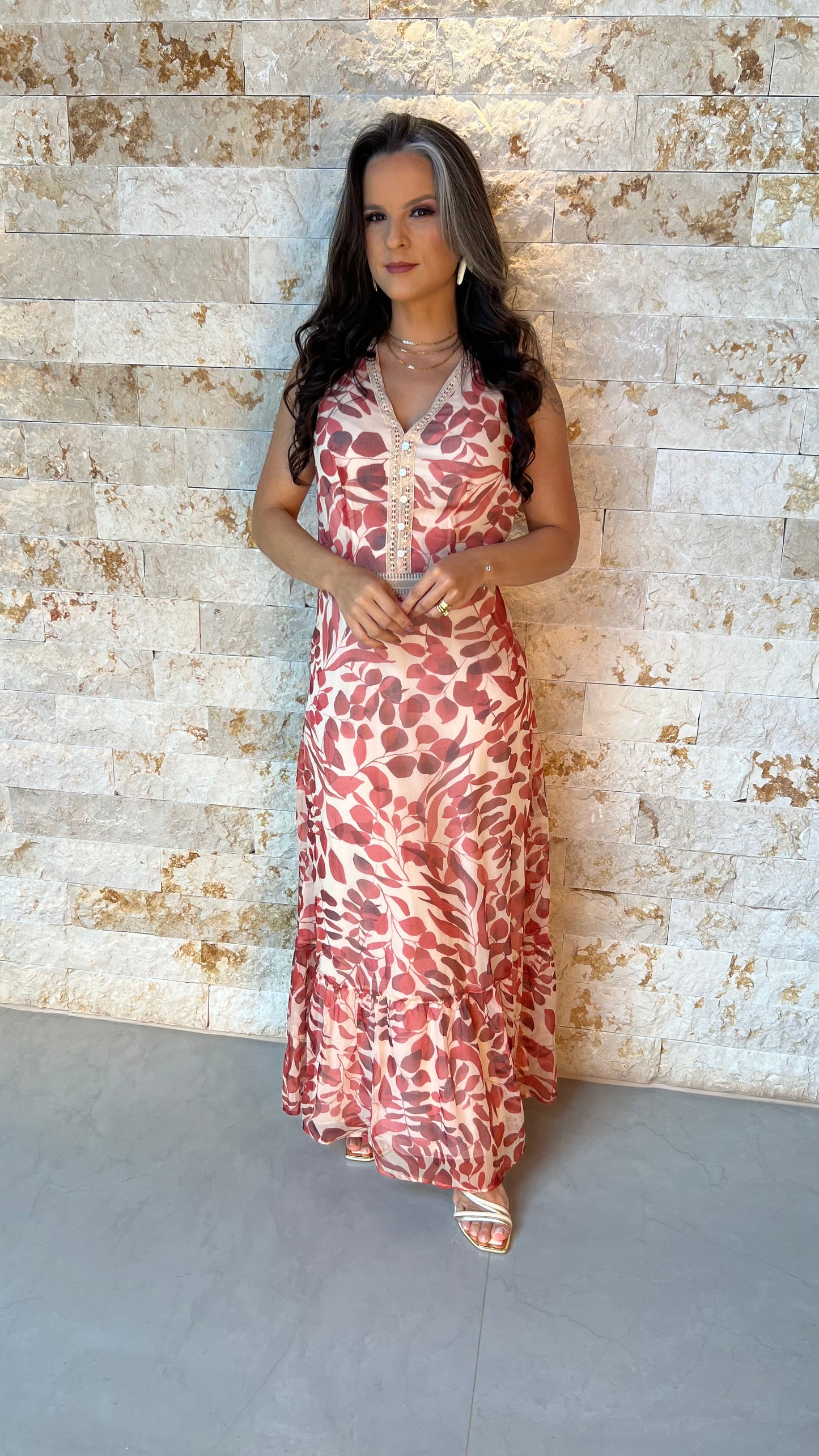 Vestido Midi Tule Botões PIS- Estampado 5900