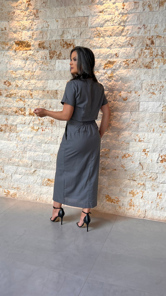 Conjunto Saia e Blusa Botão PIS- Cinza 5595