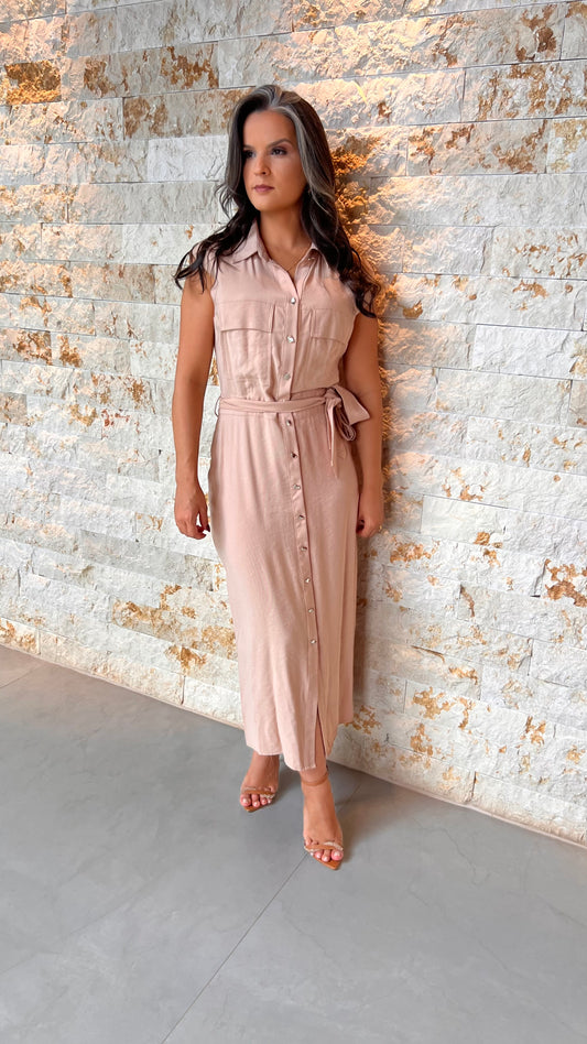 Vestido Chemisse Bolso PIS - Nude 5421