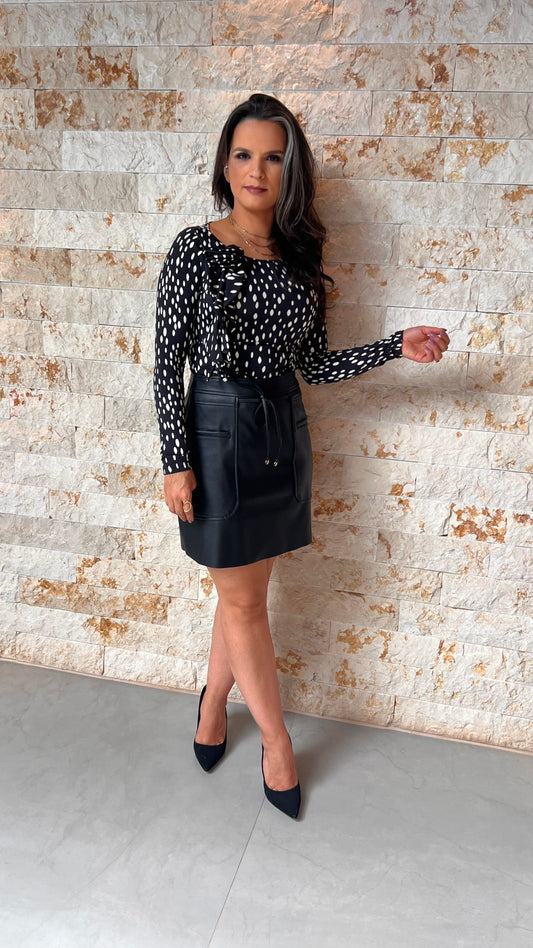 Blusa Aplicação Flor - Estampado Poa 5264