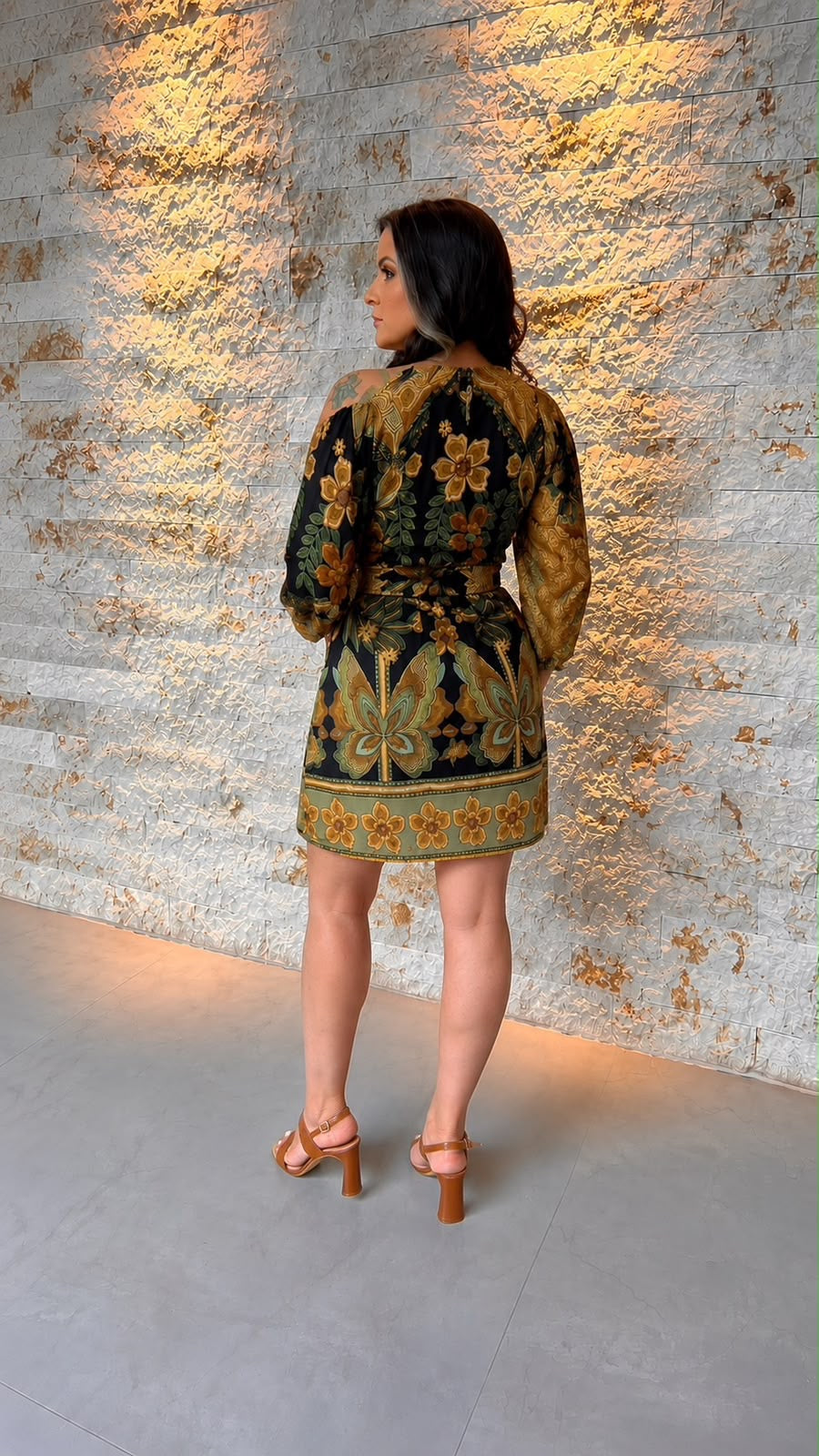 Vestido Curto Manga Longa Faixa- Estampa 2 6163