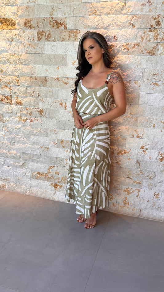 Conjunto Saia Midi Fivela Blusa Alcinha PIS- Estampado 6038