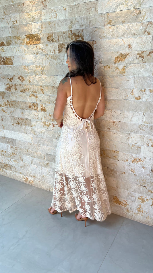 Vestido Longo Tule Bordado ARTE- Off White 5906