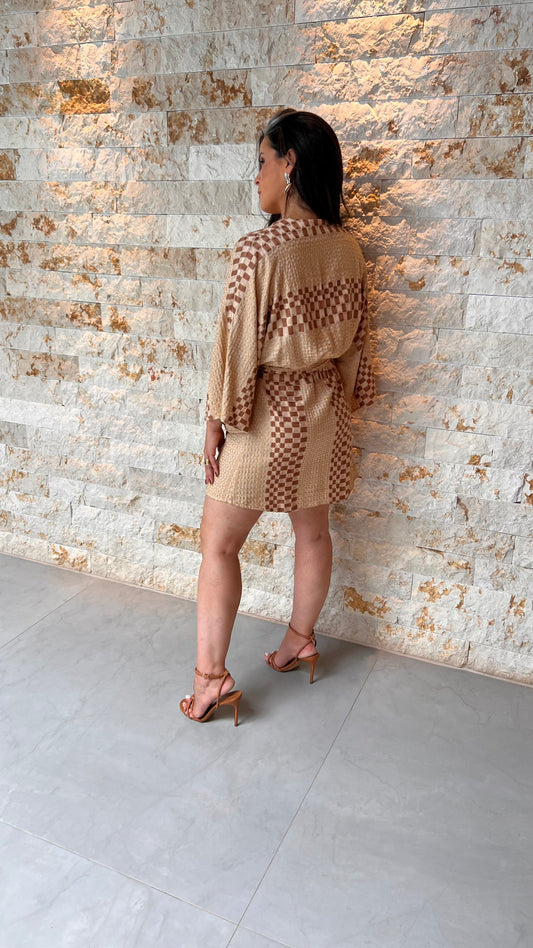 Kimono Tecido Bordado KA- Bege 5502