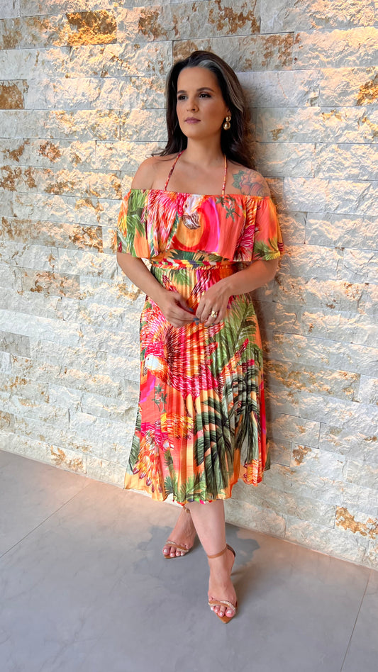 Conjunto Saia e Cropped Plissado - Estampado 5330